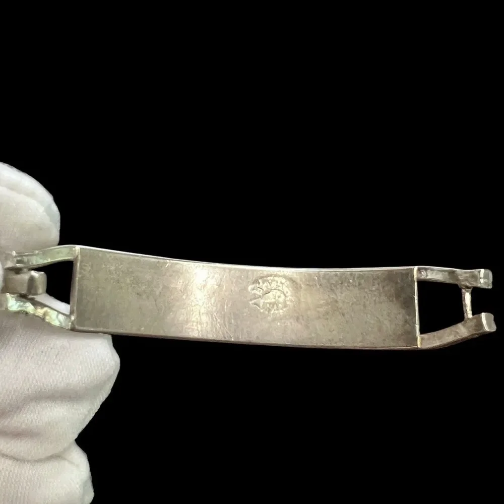 Vintage Alpaca Mexico Abalone Bangle Bracelet Silver Tone 7.5 in Signed Inlay